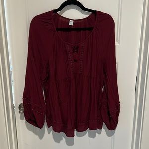 Old Navy Large maroon red long sleeve blouse with detail great condition